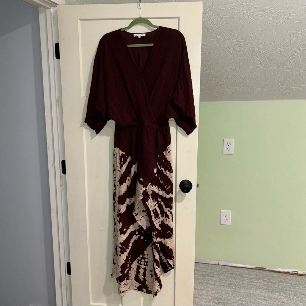 Women's Maroon Tie-Dye Wrap Maxi Dress